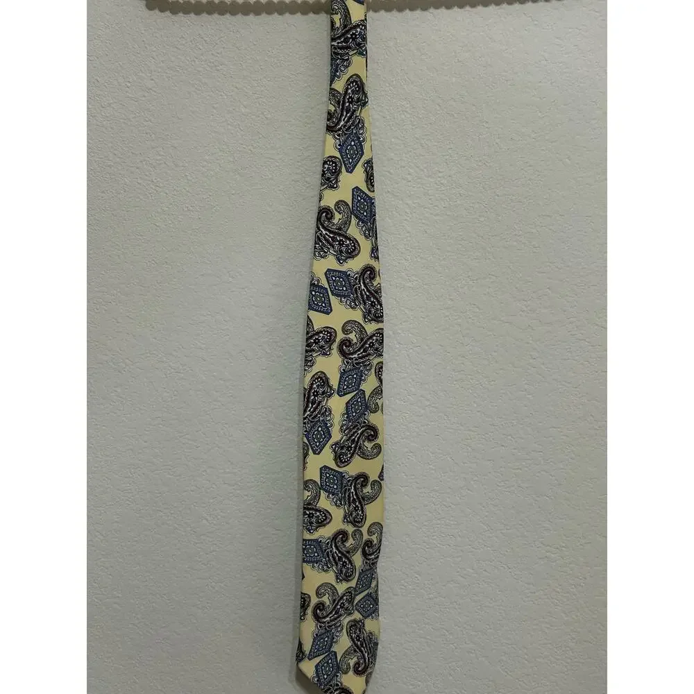 Vintage Christian Dior Tie Yellow Silk Red Paisley Necktie Made In USA